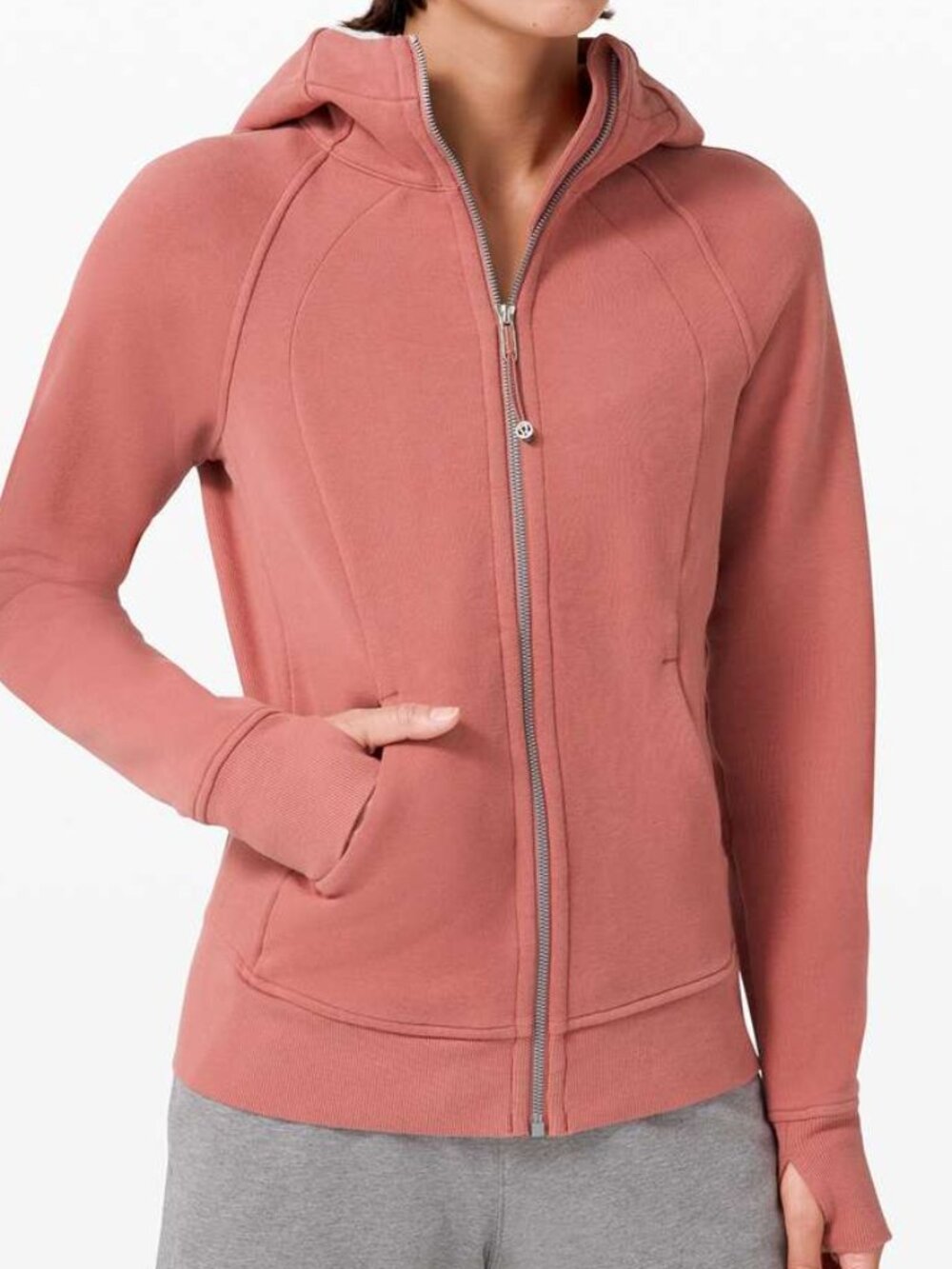 LULULEMON CLASSIC SCUBA HOODIE ZIP-FRONT JACKET ROSE HEAVY COTTON KNIT sz 4